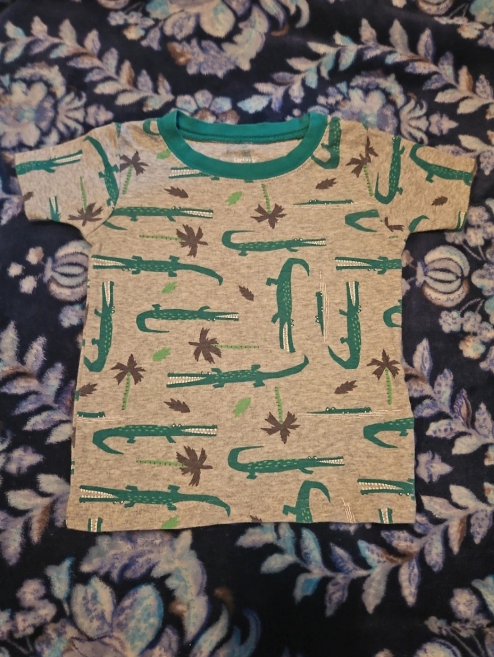 5/$15 Carter's Grey Short Sleeve Tee with Teal Crocodile Print